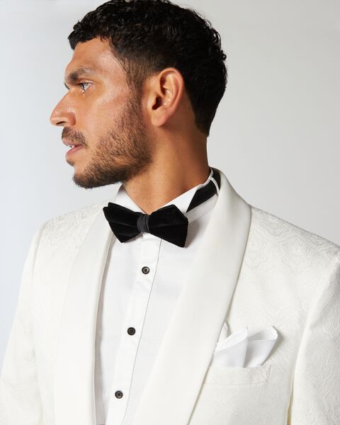 Ivory Slim Stretch Jacquard Satin Shawl Collar Tuxedo